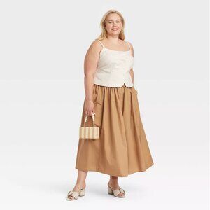 Target Women's A-Line Midi Picnic Skirt - A New Day™ in Brown Size XXL